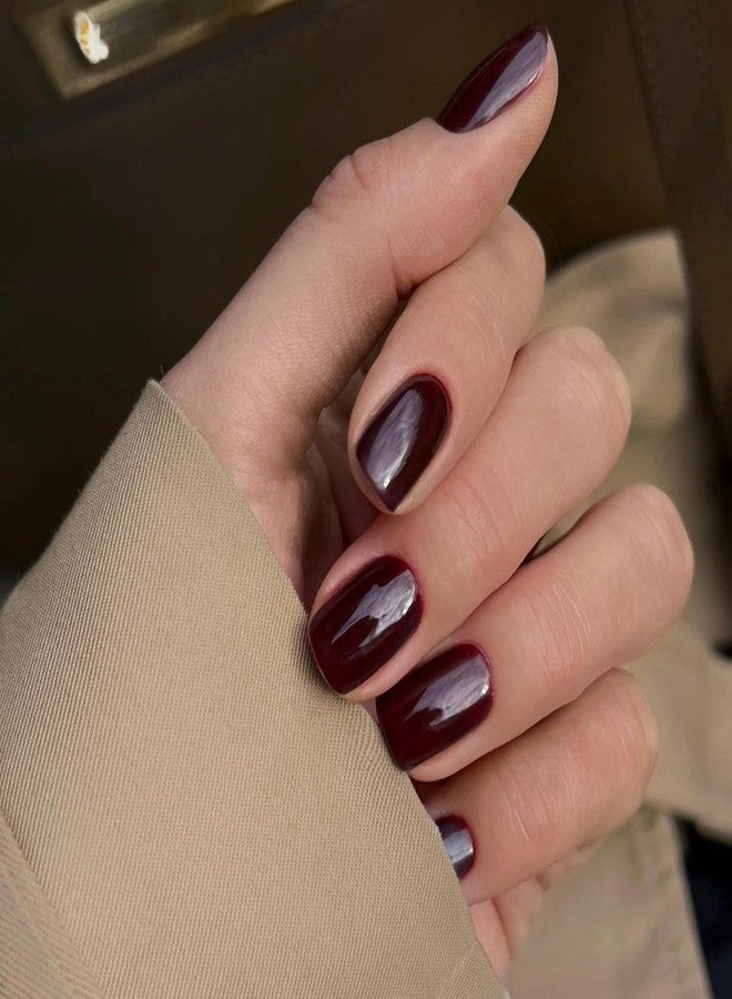 XCREANDO Wine Dark Red Press on Nails Short Square, Short Fake Nails Glue on Square Nails Press ons, Gel Glue on Nail Stick on Nail for Women Thick Reusable Solid Color Acrylic Nail 24pcs - Image 2